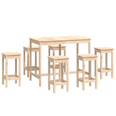 7 Piece Solid Pine Wood Bar Set - Rustic & Stylish Pub Table with 6 Stools