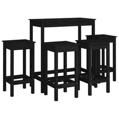 5 Piece Black Bar Set - Solid Pine Wood Pub Table and 4 Stools