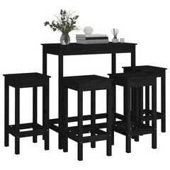 5 Piece Black Bar Set - Solid Pine Wood Pub Table and 4 Stools