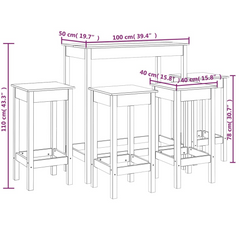 5 Piece Black Bar Set - Solid Pine Wood Pub Table and 4 Stools