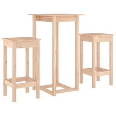 3 Piece Bar Set - Premium Solid Pine Wood, Rustic Style Furniture, Perfect for Home Bar or Dining Area