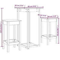 3 Piece Bar Set - Premium Solid Pine Wood, Rustic Style Furniture, Perfect for Home Bar or Dining Area