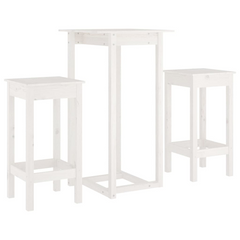 3 Piece Bar Set in White Solid Pine Wood - Modern & Rustic Home Bar Furniture