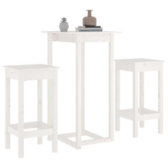 3 Piece Bar Set in White Solid Pine Wood - Modern & Rustic Home Bar Furniture