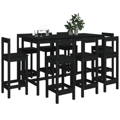 9-Piece Bar Set in Black | Solid Pine Wood Bar Table & Chairs for Home Dining