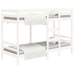 Solid Pine Wood Bunk Bed in White, Small Single 75x190 cm, Space-Saving & Safe Design - Perfect for Kids Bedrooms