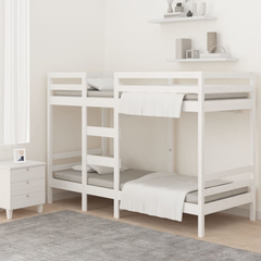 Solid Pine Wood Bunk Bed in White, Small Single 75x190 cm, Space-Saving & Safe Design - Perfect for Kids Bedrooms