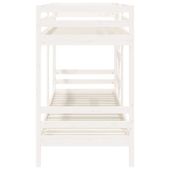 Solid Pine Wood Bunk Bed in White, Small Single 75x190 cm, Space-Saving & Safe Design - Perfect for Kids Bedrooms