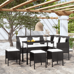 5 Piece L-shaped Couch Sofa Set with Cushions - Poly Rattan Black for Outdoor & Patio