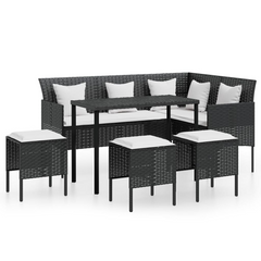 5 Piece L-shaped Couch Sofa Set with Cushions - Poly Rattan Black for Outdoor & Patio