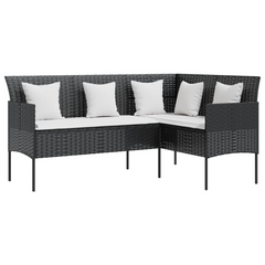 5 Piece L-shaped Couch Sofa Set with Cushions - Poly Rattan Black for Outdoor & Patio