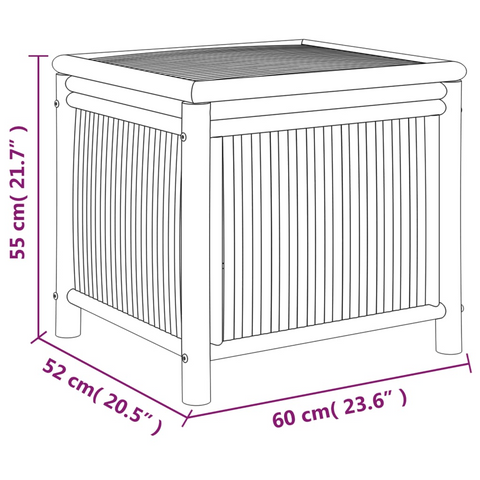 Bamboo Garden Storage Box - 60x52x55cm Waterproof Outdoor Storage Bench