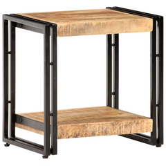 Industrial Side Table | 40x30x40 cm | Rough Mango Wood with Black Iron Frame