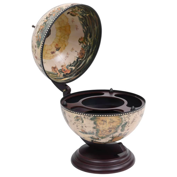 Tabletop Globe Bar Wine Stand - Eucalyptus Wood, Antique White Finish, 16th Century Replica Design