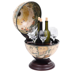 Tabletop Globe Bar Wine Stand - Eucalyptus Wood, Antique White Finish, 16th Century Replica Design