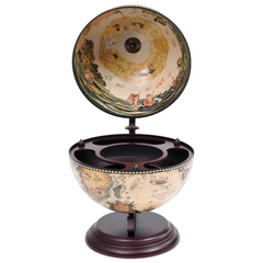 Tabletop Globe Bar Wine Stand - Eucalyptus Wood, Antique White Finish, 16th Century Replica Design