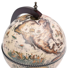 Tabletop Globe Bar Wine Stand - Eucalyptus Wood, Antique White Finish, 16th Century Replica Design