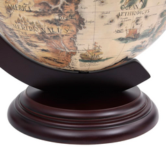 Tabletop Globe Bar Wine Stand - Eucalyptus Wood, Antique White Finish, 16th Century Replica Design