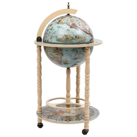 Globe Bar Wine Stand Eucalyptus Wood Blue | Elegant & Functional