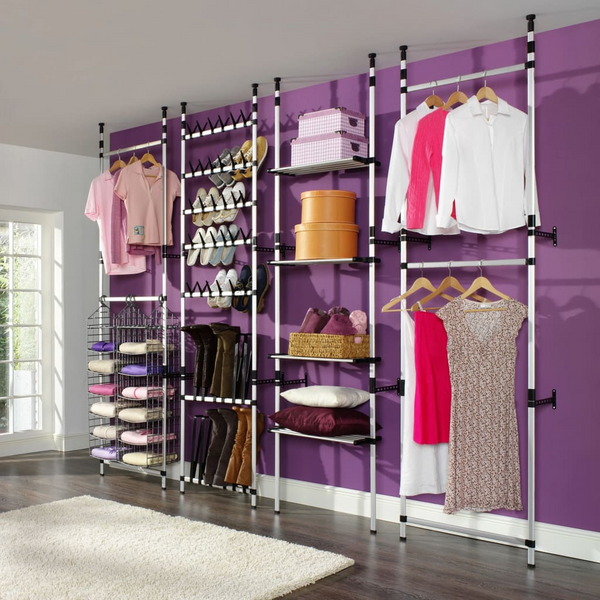 Telescopic Wardrobe System with Adjustable Aluminium Rods, Space-Saving Closet Organizer