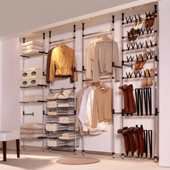 Telescopic Wardrobe System with Adjustable Aluminium Rods, Space-Saving Closet Organizer