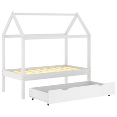 Kids Bed Frame with Drawer, White Solid Pine Wood, 70x140 cm - Tree House Style, Sturdy and Durable with Extra Storage