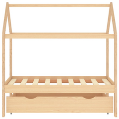 Kids Bed Frame with Drawer, Solid Pine Wood, Tree House Style, 70x140 cm - Perfect Bed for Kids with Storage