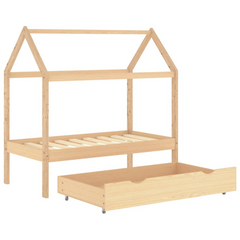 Kids Bed Frame with Drawer, Solid Pine Wood, Tree House Style, 70x140 cm - Perfect Bed for Kids with Storage