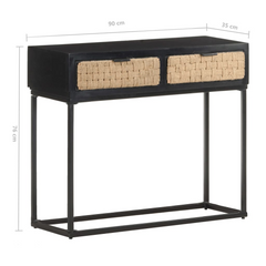 Industrial Console Table | 90x35x76 cm | Solid Mango Wood with Iron Base | Stylish & Durable Hall Cabinet