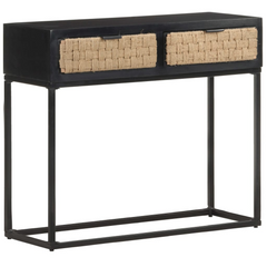 Industrial Console Table | 90x35x76 cm | Solid Mango Wood with Iron Base | Stylish & Durable Hall Cabinet