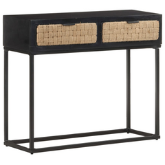 Industrial Console Table | 90x35x76 cm | Solid Mango Wood with Iron Base | Stylish & Durable Hall Cabinet