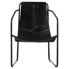 Luxurious Relaxing Armchair - Black Real Leather - Vintage Style