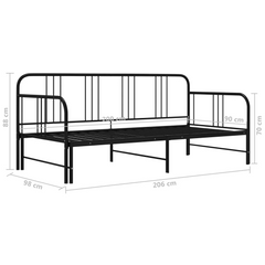 Versatile Pull-out Sofa Bed Frame without Mattress - Black Metal, 90x200 cm