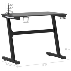 Gaming Desk LED with Z Shape Legs Black 90x60x75 cm