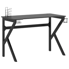 Ergonomic Gaming Desk with K-Shape Legs in Black - 110x60x75 cm, with Earphone Rack and Cup Holder