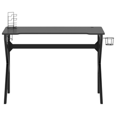 Ergonomic Gaming Desk with K-Shape Legs in Black - 110x60x75 cm, with Earphone Rack and Cup Holder