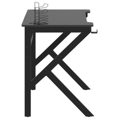 Ergonomic Gaming Desk with K-Shape Legs in Black - 110x60x75 cm, with Earphone Rack and Cup Holder