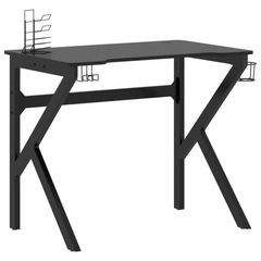 Ergonomic Gaming Desk with K Shape Legs in Black - 90x60x75 cm - Includes Earphone Rack, Controller Rack & Cup Holder