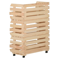 Vegetable Trolley - 57x30x80 cm Solid Pinewood, Rustic Wooden Kitchen Cart with Rolling Casters