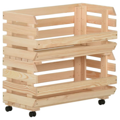 Vegetable Trolley - 57x30x80 cm Solid Pinewood, Rustic Wooden Kitchen Cart with Rolling Casters