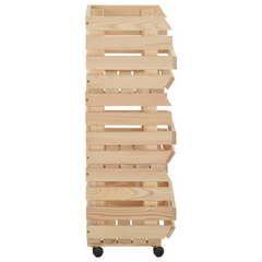 Vegetable Trolley - 57x30x80 cm Solid Pinewood, Rustic Wooden Kitchen Cart with Rolling Casters