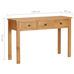 Solid Oak Wood Dressing Table - 110x40x75 cm with Three Drawers for Elegant Storage