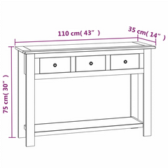 Elegant Console Table - 110x35x75 cm | Solid Oak Wood | 3 Drawers & Shelf | Sturdy & Stylish