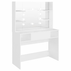 White Makeup Table with LED Lights, Mirror & Storage - 100x40x135 cm, Modern MDF Vanity Desk