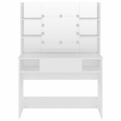 White Makeup Table with LED Lights, Mirror & Storage - 100x40x135 cm, Modern MDF Vanity Desk