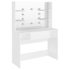 White Makeup Table with LED Lights, Mirror & Storage - 100x40x135 cm, Modern MDF Vanity Desk