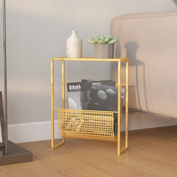 Stylish Gold Magazine Rack – Durable Steel, 35x15x45 cm – Versatile Book Organizer & Home Decor