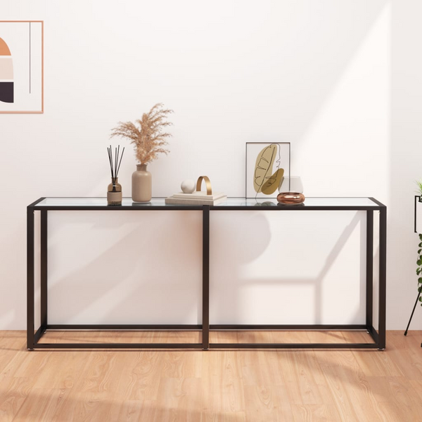 Transparent Console Table - Sleek 180x35x75.5cm Tempered Glass with Sturdy Steel Frame