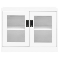 Steel Office Cabinet with Tempered Glass Doors - White, 90x40x70 cm