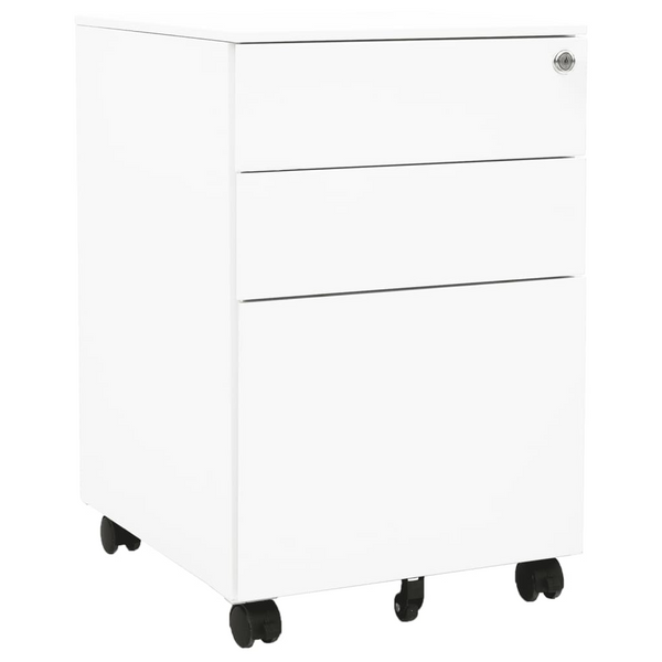 Mobile File Cabinet in White - 3 Drawer Steel Filing Cabinet with Lock, 39x45x60 cm